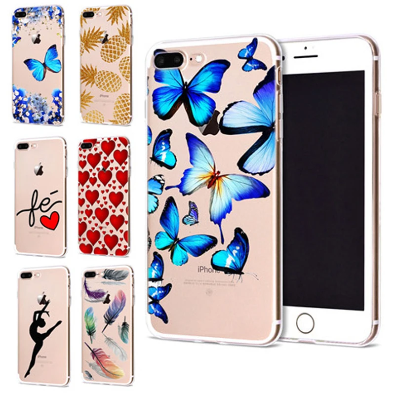 Чехол для Apple iPhone 6 6S 7 Plus X 10 с сердечком и бабочкой мягкий чехол из ТПУ