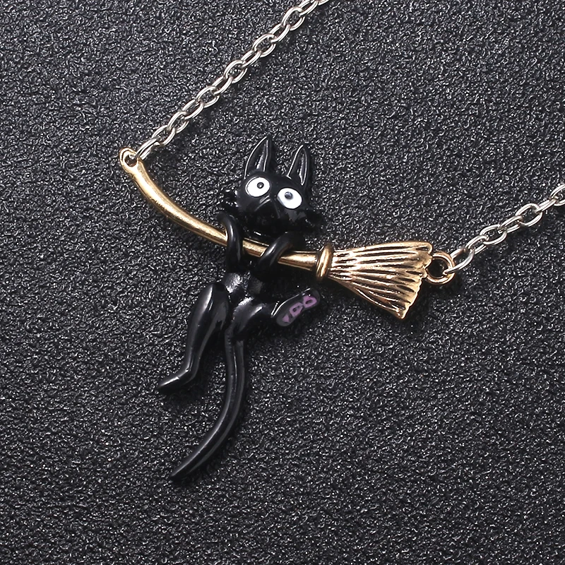 Служба доставки Миядзаки Кики ожерелье Черный цвет кошка метла кулон мультфильм милый стиль ювелирные изделия