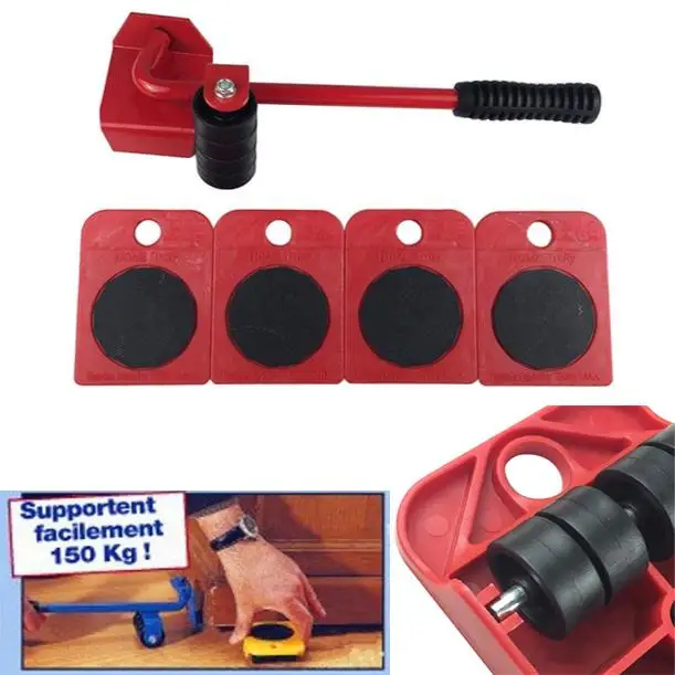 5pcs Furniture Transport Set Pry Bar 4 Wheeled Slider Kit Hand Tool Efficiently 5pcs Furniture Transport Set Pry Bar 4 Wheeled Slider Kit Hand Tool Efficiently