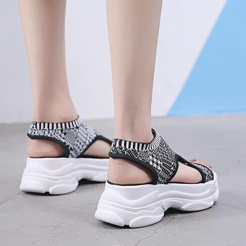 2019 Summer Chunky Sandals Women Shoes Peep Toe Casual Flat Sandals Ladies Breathable Air Mesh Flat Platform Sandals Sandalias