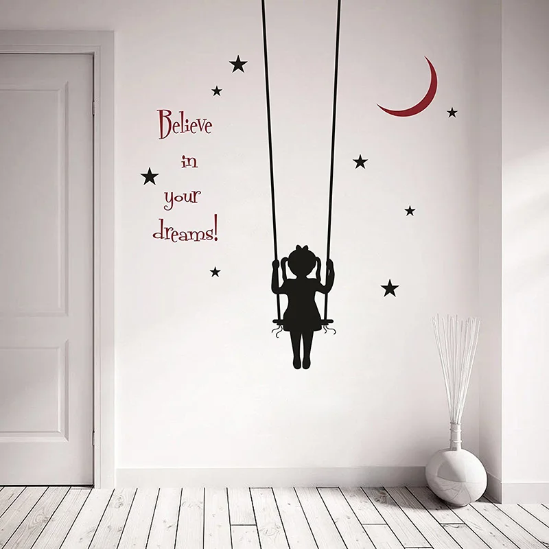 Us 19 88 25 Off Yoyoyu Swing Vinyl Wall Sticker Kids Room Believe Motivational Quotes Removeable Decal Bedroom Decor Art Poster Zx350 In Wall
