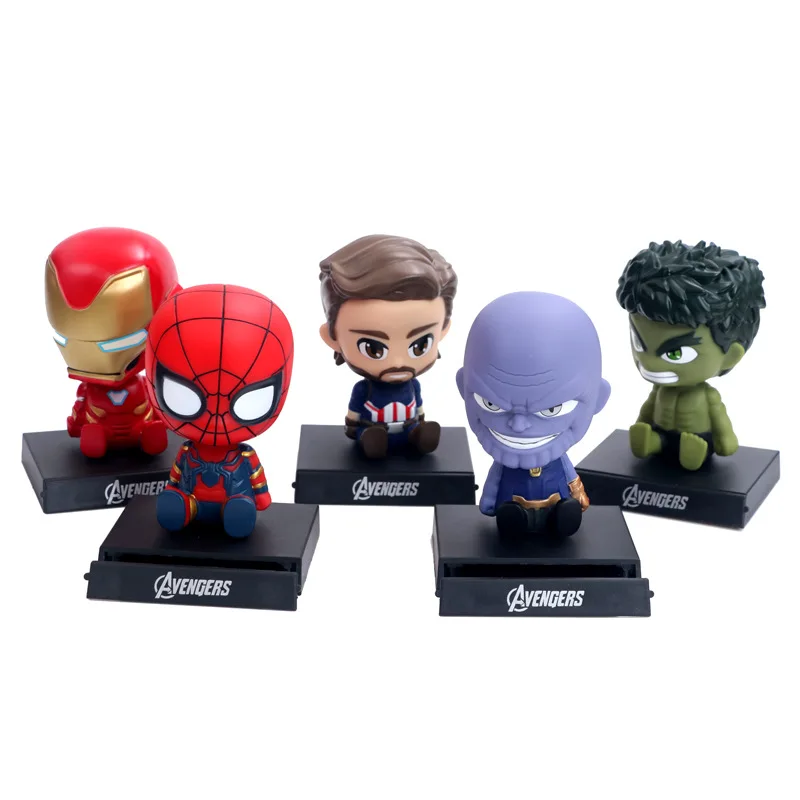 

Marvel Avengers Hulk Deadpool Batman Iron Man Spider Man Thanos Action Figure Model Shaking Head Cute Doll Toys for Car Ornament