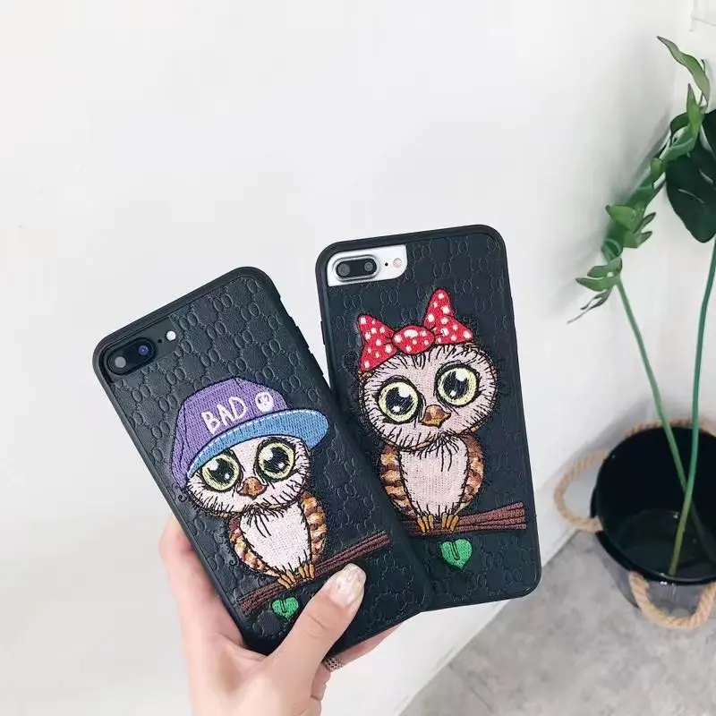 

Luxury X Card Phone Case Cover For Apple Iphone 7 8 6 Plus Case Cute Owl Cartoon Embroidered X 7 8 Plus Cases Fundas Capa Coque