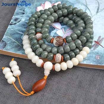 

Weathering White Skin Natural Bodhi Bracelets Necklace Buddha Prayer Mala Tibetan Style Hand String for Women Men Lucky Jewelry