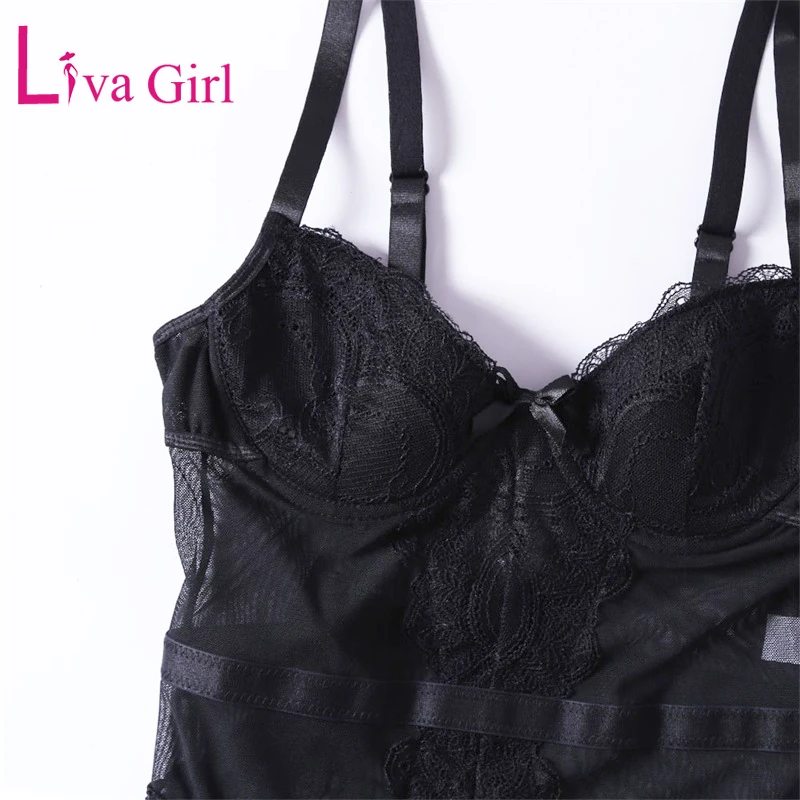Женское Кружевное боди LIVA GIRL черное прозрачное с цветочным кружевом и чашками