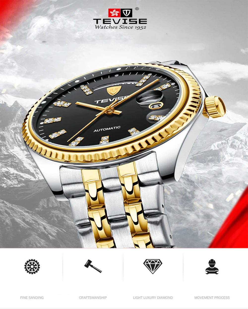 Tevise Мужские механические часы мужские деловые автоматические часы мужские наручные часы модные часы повседневные светящиеся руки мужские наручные часы