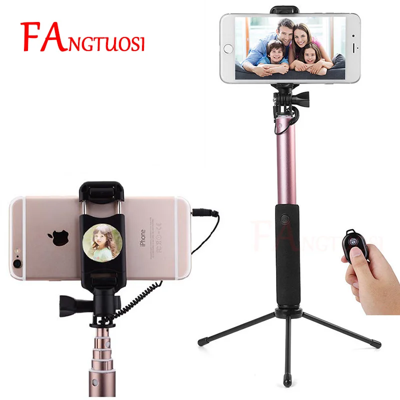

FANGTUOSI Phone Bluetooth Selfie Stick Remote Control Portable Handheld Wired Monopod WIth mirror For iPhone 6s 5 Mini Tripod