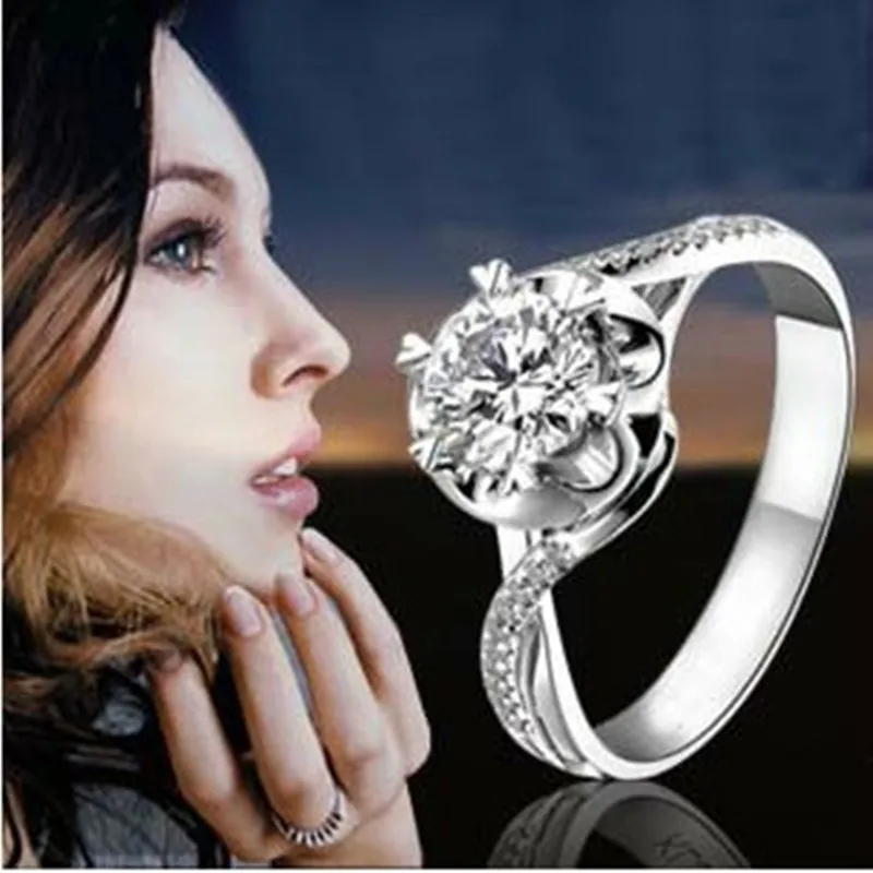 

Solid Gold Hearts and Arrows Ring 14K White Gold Jewelry 0.45CT Engagement Ring Female SONA Simulate Diamond Jewelry for Women