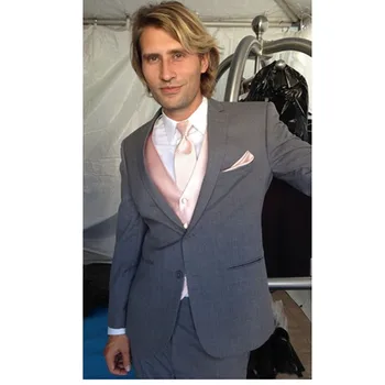

Handsome Grey Mens Dinner Prom Suits Groom men suit Tuxedos costume homme Groomsmen Wedding Blazer Suit (Jacket+Pants+Vest+Tie)