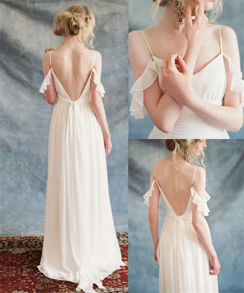 

Vestido De Novia 2020 Sexy Spaghetti Straps Chiffon Beach Dress For Wedding Party Bridal Dress Robe de Marriage Wedding Gowns