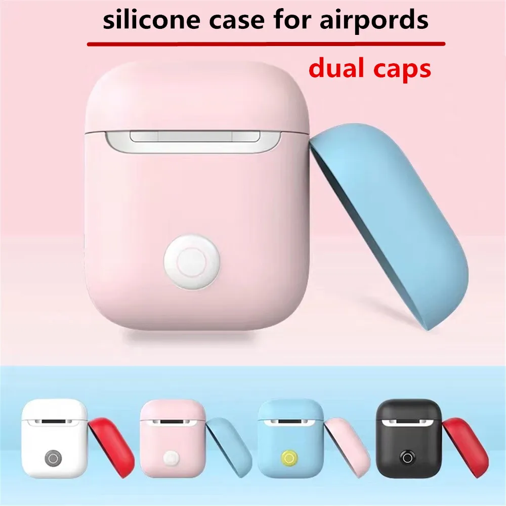 

soft TPU Silicone Case for apple airpods 2 with Beans Design switch Split Wirless Bluetooth Headset Protection Cover with 2 caps