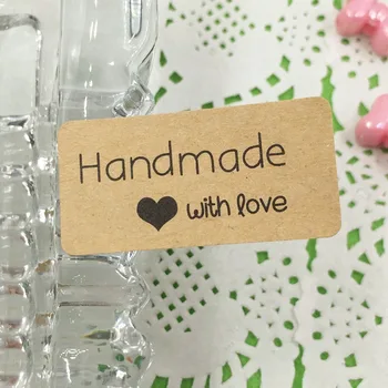 

1200PCS/lot "Hand made with love" Stickers Kraft Label Sticker DIY Hand Made For Gift Cake Baking Sealing Stationery Sticker