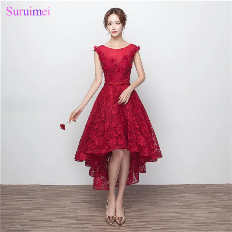 red tea length bridesmaid dresses