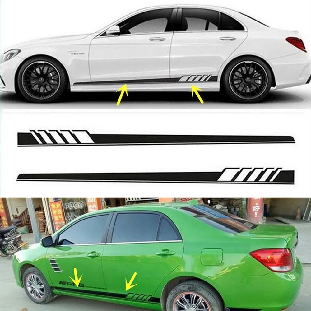 車のサイドスカートステッカーストライプサイドボディステッカーのための花のメルセデスベンツ W5 W3 W4 C クラスの車スタイリング 車の ステッカー Aliexpress