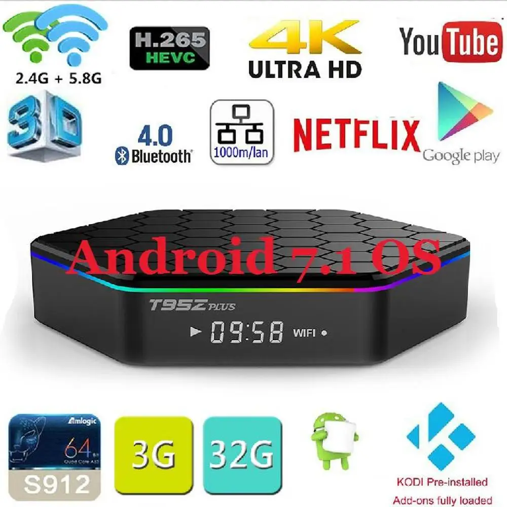 Original T95Z plus Android 7 1 TV BOX T95Z Plus Amlogic S912 Set Top box OctaCore