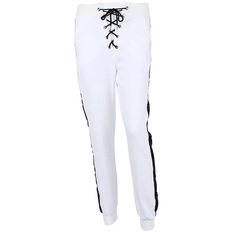 Женские шаровары свободные штаны с высокой талией белого цвета 2019|stripes sweatpants|women