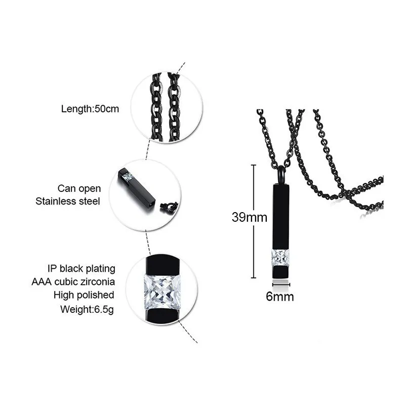 Кристалл урна для кремации; бижутерия куб памятный кулон для праха ожерелье из нержавеющей стали кулон для мужчин женщин Keepsake в черном ювелирном изделии