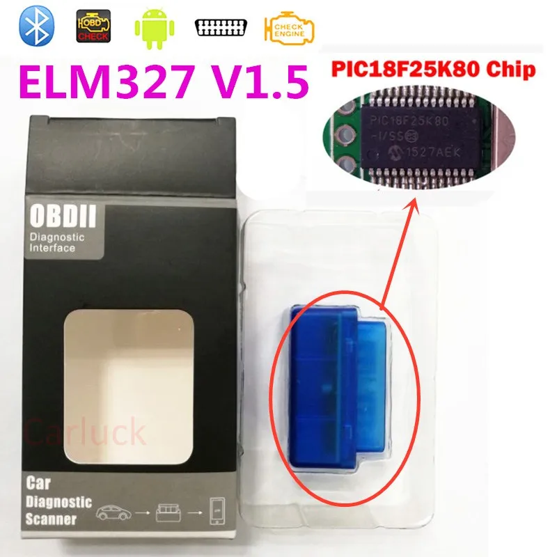 Лучшая фурнитура V1.5 чип PIC18F25K80 ELM327 Bluetooth автомобильный считыватель кодов MINI ELM 327