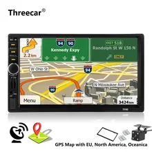 2 Din Автомобильный мультимедийный плеер + gps навигации + Камера карта 7 »HD Сенсорный экран Bluetooth Авторадио MP3 MP5 видео стерео радио 7018 г