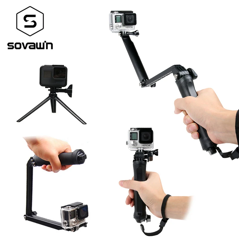

3 Way Selfie Stick Tripod For Gopro Waterproof Monopod Mount Tripod Arm Extension Portable Handle For Hero5 For Xiaomi yi SJ4000