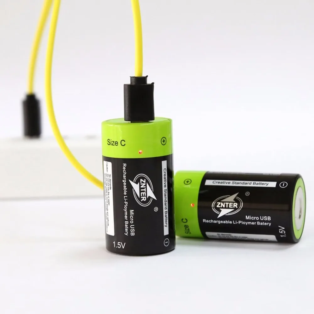 

2pcs ZNTER 1.5V 3000mAh Batteries Reachargeable Lipo A+ grade C Size Micro USB Batteria + One Drag 1/2/4 USB Charging Cable