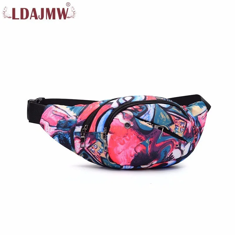 Ldajmw جديد وصول حقيبة النساء الرجال المطبوعة الخصر حزمة الخصر حقيبة الصدر حقيبة الهاتف مع سماعة جاك