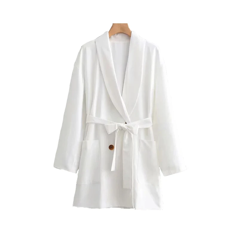 

Woman Elegant White Blazer Suits 2019 Spring-Autumn Fashion Women-s Shawl Collar Blazers Jacket with Belts Chic Girls Tops Suits