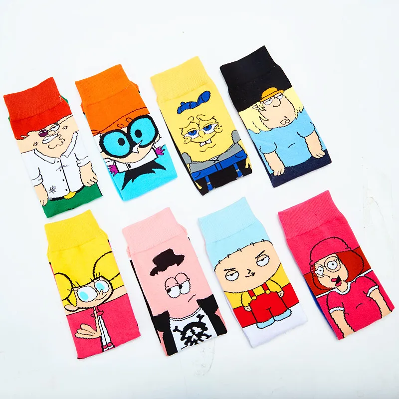 Funny Cartoon Anime Print Socks Patrick Star Fashion Personalized Novelty Men Women Comfort Breathable Pink Yellow Cotton Sock