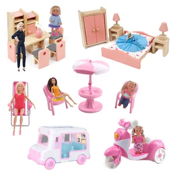 

Dollhouse Furniture Reborn Baby Doll Accessories Barbied Kelly Bedroom Restaurant Set Beach Umbrella Motorcycle Mini Car Girl