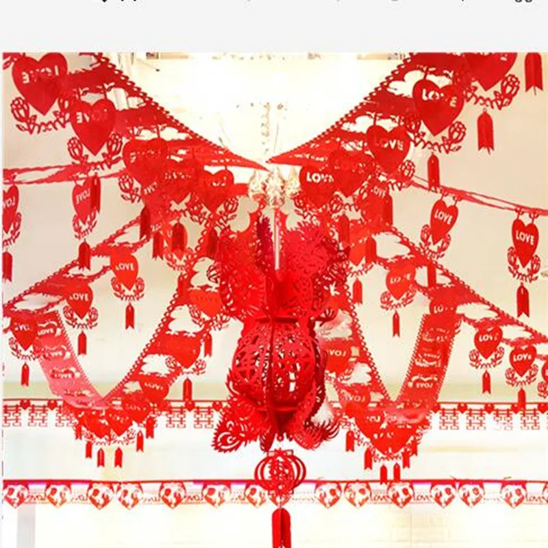 

Gorgeous Wedding Ceremony Decoration Set Marriage Room Prop Creative Double Happiness Hanging Banners with Lantern/ Flowers Ball