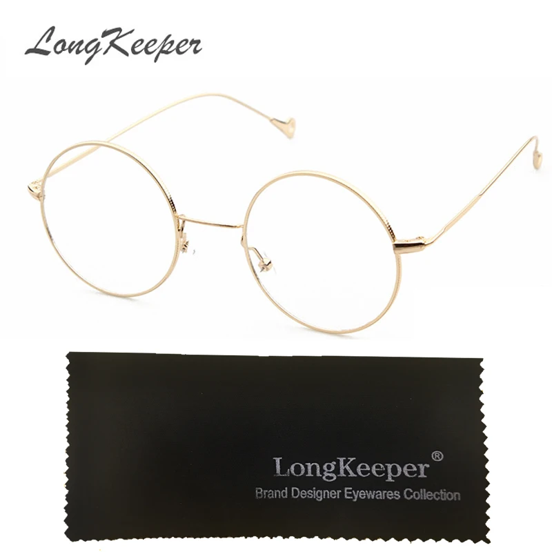 

LongKeeper Korean Glasses Frame Retro Full Rim Gold Eyeglass Frame Spectacles Round Computer Glasses Unisex NO Degrees 303G