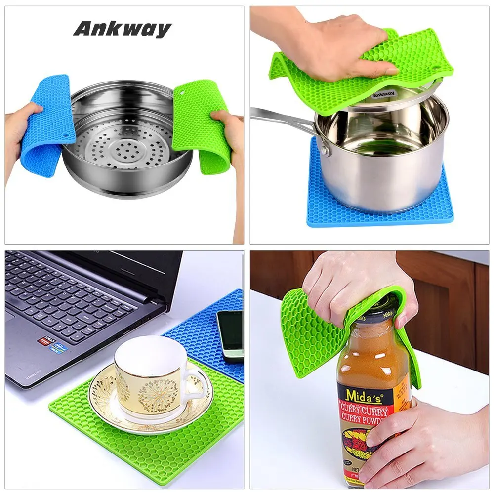 2 шт. силиконовая подставка Trivet коврик открывалка подставка для ложек гибкий и прочный термостойкий Коврик квадратный сотовой узор
