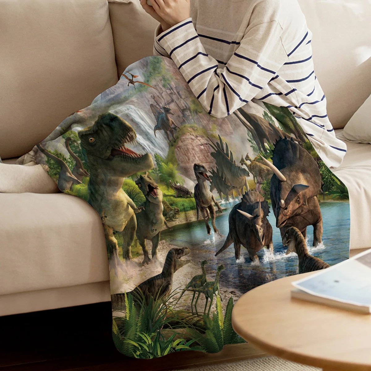

BIGHOUSES Throw Blanket Dinosaur Party Mountain Throw Blanket Soft Warm Microfiber Blanket Flannel Blanket