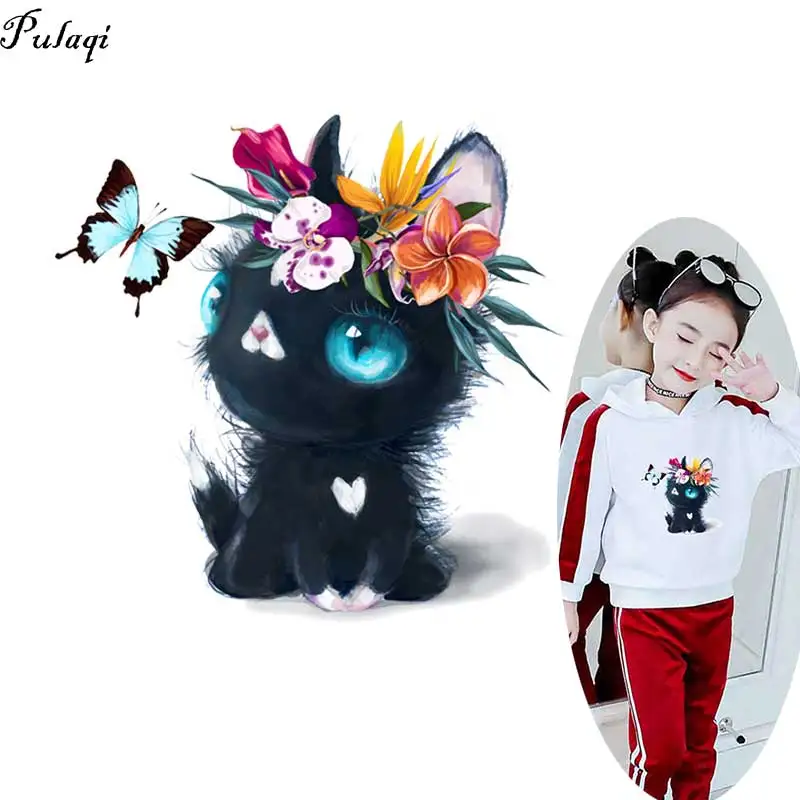 

DIY Cute Cat Iron On Patches For Clothing Cartoon Animal Thermo Stickers On Clothes Heat Transfers For Kids Shirts Small Animal