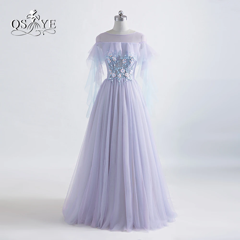 

Vintage 2017 Long Prom Dresses Robe de Soiree Elegant Sheer O-Neck Long Sleeves 3D Flower Lace Tulle Formal Evening Party Gown