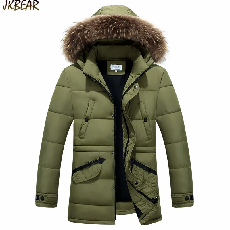 2016 New Big Faux Fur Hooded Cotton-Padded Parkas for Men Military Army Green Male’s Autumn Winter Thicken Coats Plus Size M-3XL