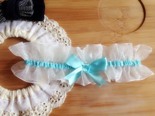 Women Wedding Garter Belt White Rayon Keepsake Blue Ribbon