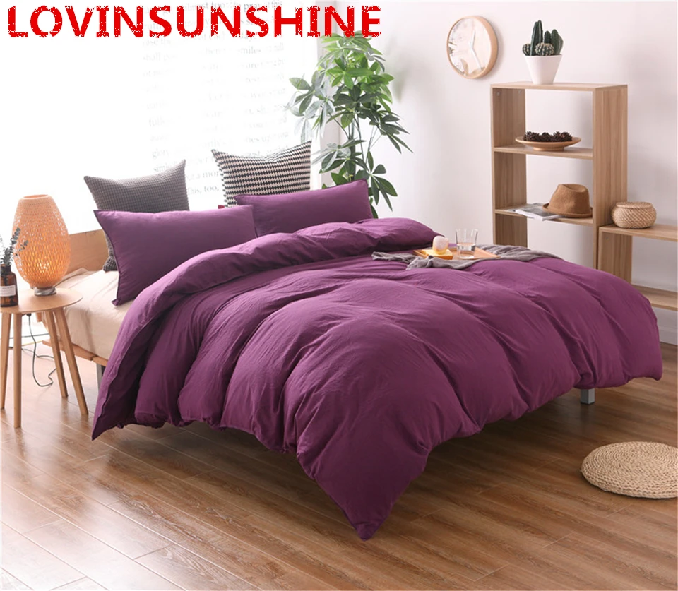 

LOVINSUNSHINE Purple Washed Cotton Soft Quilt Cover 3pcs Twin Queen King Duvet Cover solid bedding set (NO sheet/No filling)