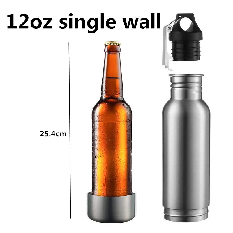 New 12oz Stainless Steel Beer Bottle Insulator Original Double Wall Vacuum Beer Cooler with Opener Beer Bottle Holder Keep Cold