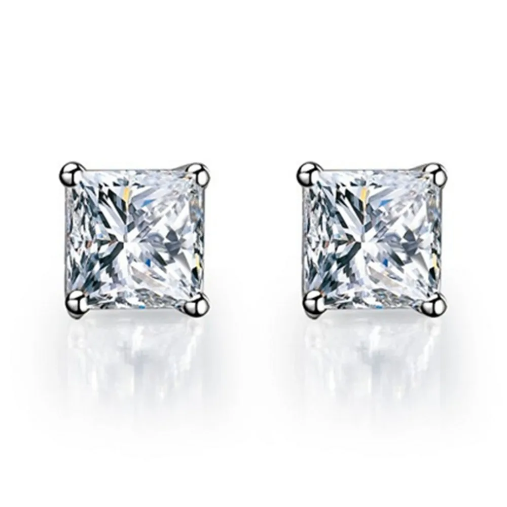 

1CT Wholesale Earring Princess Sterling Silver White Gold Plated Simulate Princess Diamond Stud Earrings Wedding Jewelry Women