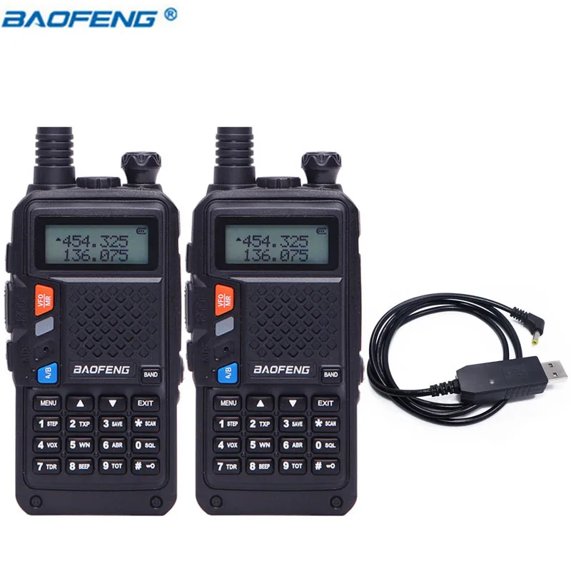 2 шт. BaoFeng BF-UVB3 Plus Walkie Talkie мощное радио CB трансивер 8 Вт 10 км длинный диапазон портативное радио для леса и города - Цвет: USB Charger Cable