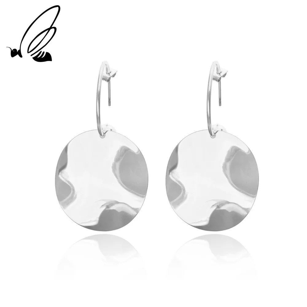 

S'Steel Fashion Circular Irregular Plane Stainless Steel Elegant Metal Geometry Round Exaggerated Earrings Jewelry Silver Color