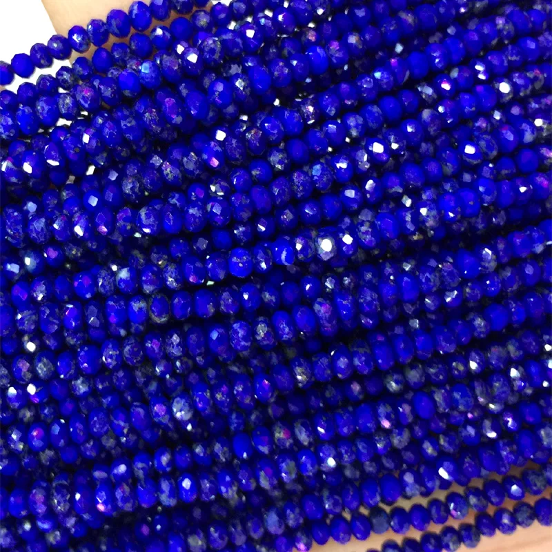 Natural Blue Lapis Lazuli Hand Cut Faceted Rondelle Loose Small Beads Fit Jewelry 04106