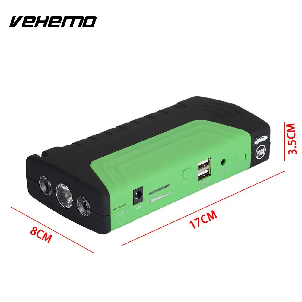 Без аккумулятора внутри VEHEMO черный двойной USB Автомобильный аварийный комплект питания автомобильный стартовый набор для прыжков зарядное устройство Автомобильный светодиодный светильник SOS