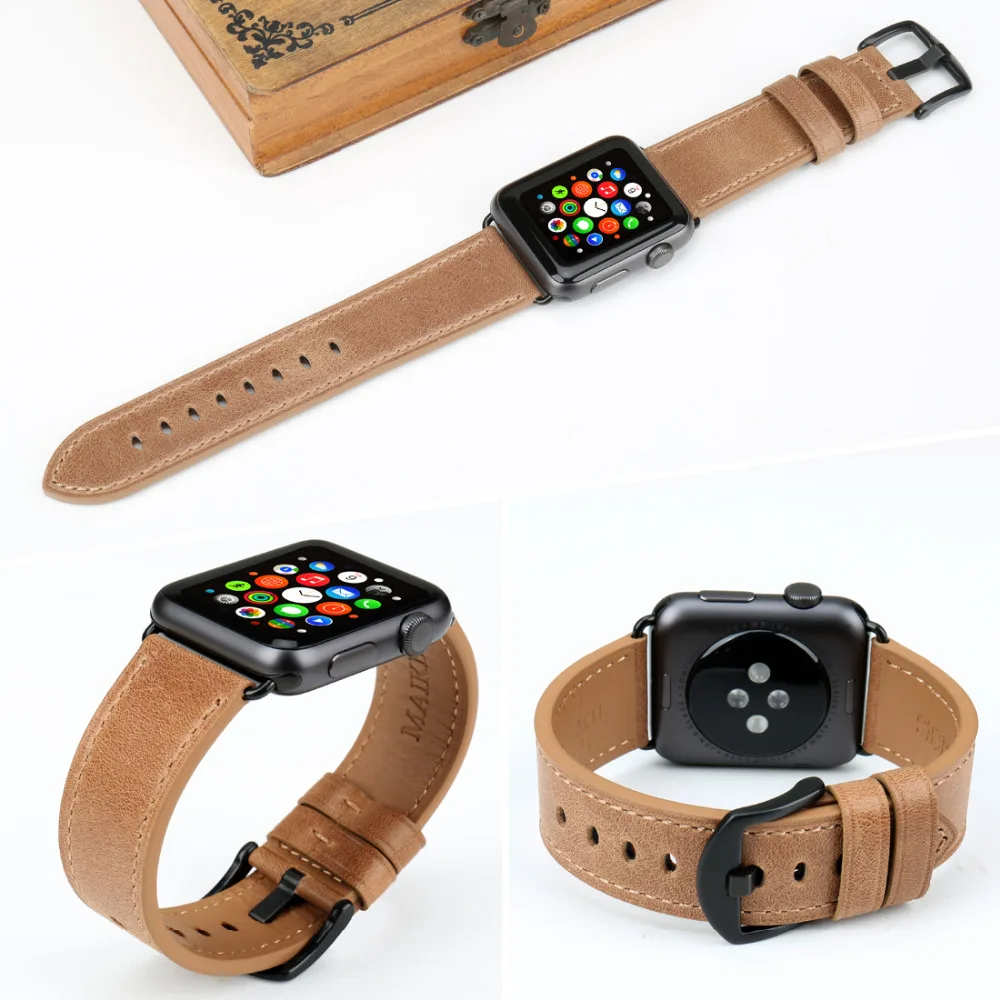 Ремешок из натуральной кожи для Apple Watch Band 44 мм 40 аксессуары iWatch Series 4 3 2 1 42 38