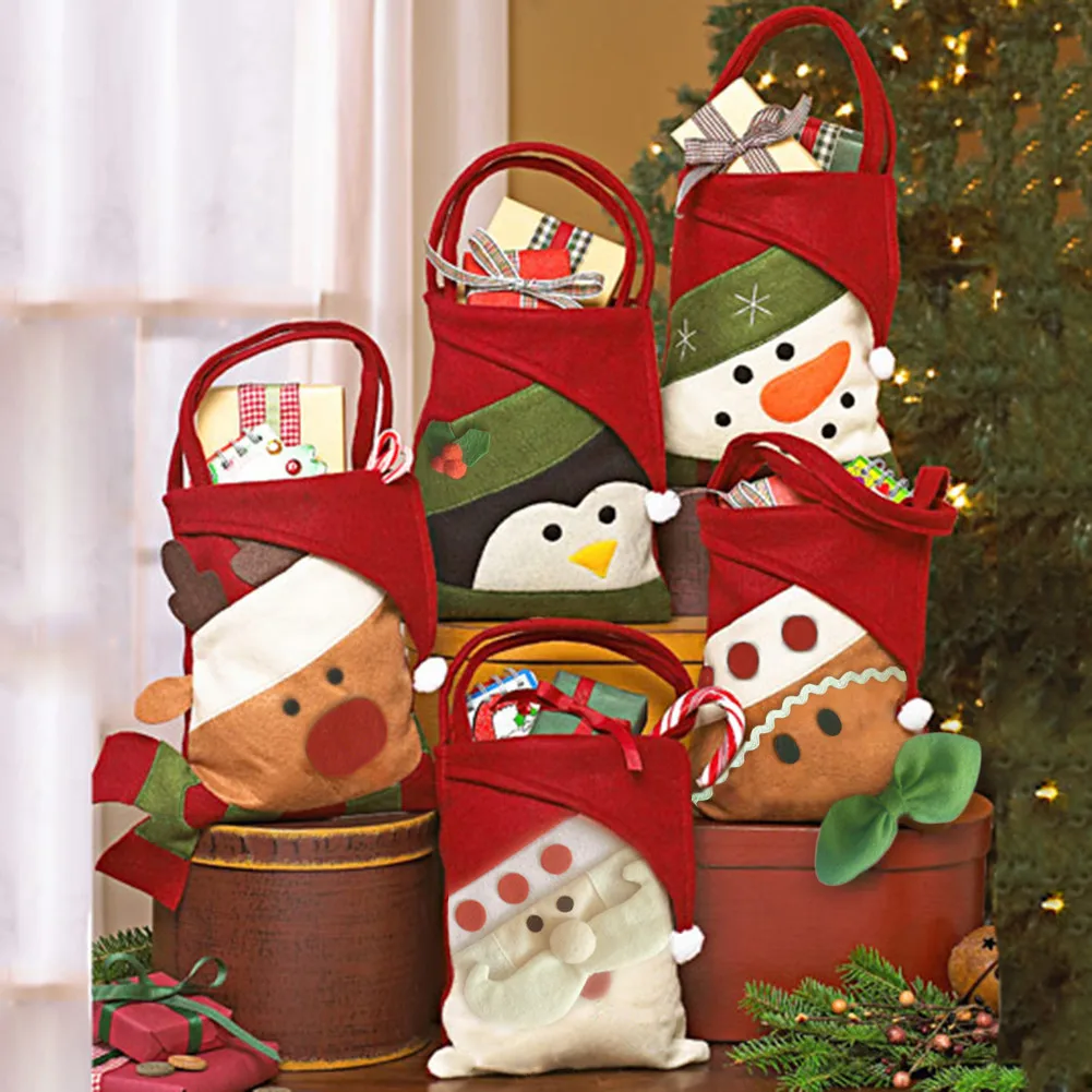 

Navidad Christmas Gift Bags Santa Claus Candy Bag Snowman Elk Children Gift Holders Santa Sacks Festival Party Home Decoration