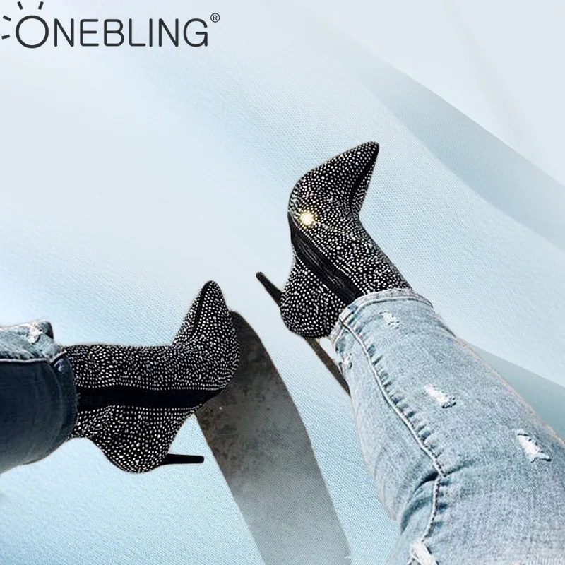 OneBling/женские ботильоны большие размеры 42 блестящие Кристальные стразы женские