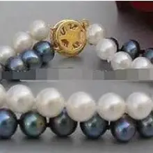 > горячий 2Row 7-7,5 мм черный/белый браслет из культивированного жемчуга Akoya 7," ювелирные изделия застежка