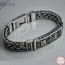 Тяжелый S925 стерлингового серебра тибетская мантра браслеты для мужчин плетеные тканые шесть слов ваджри пестик выгравированы Будда для молитвы ювелирные изделия