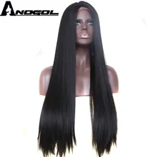 Cheap Anogol Handmade Long Straight Black Synthetic Lace Front Wig Glueless Middle Parting Space Heat Resistant For Black Women Cheap Anogol Handmade Long Straight Black Synthetic Lace Front Wig Glueless Middle Parting Space Heat Resistant For Black Women